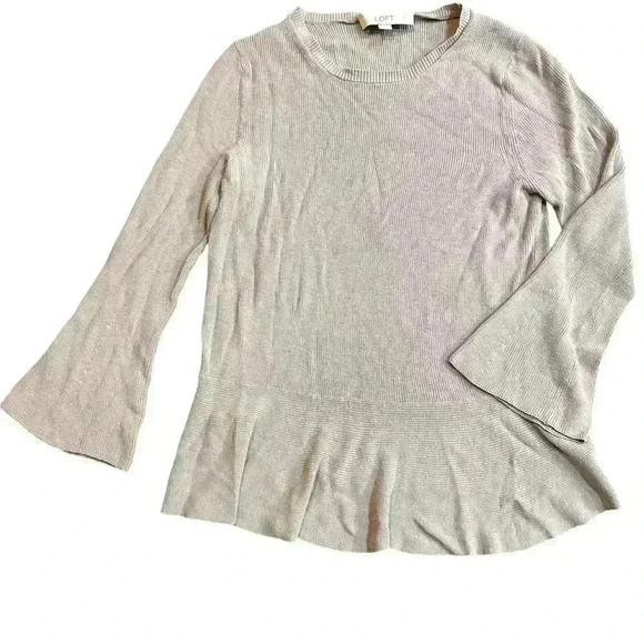Ann Taylor Loft Ribbed Sweater Bell Sleeves Flared Hem Size L Nude Neutral - Picture 1 of 4